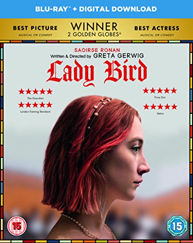Blu-ray cover art for Lady Bird featuring a profile shot of a red-haired woman.