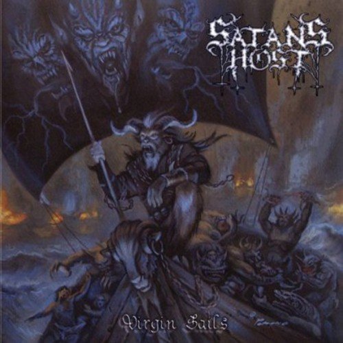 Dark fantasy album cover featuring horned figure on a stormy ship.