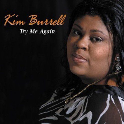 "Kim Burrell's album cover featuring a woman with dark hair and a patterned top."