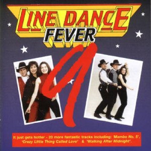 "CD cover with 'Line Dance Fever' title, two photos of dancers, on purple background."
