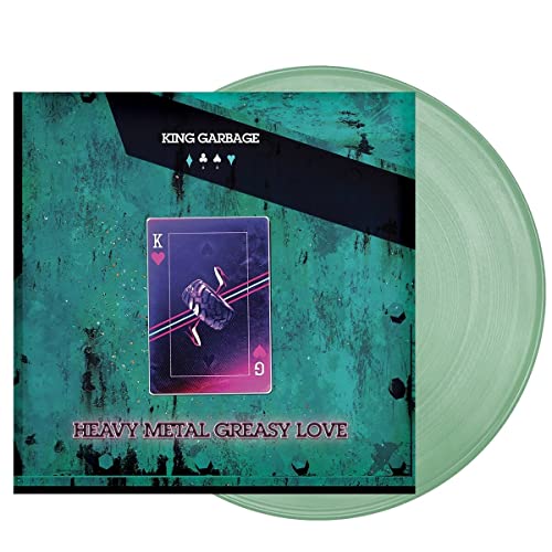 Green vinyl record with a playing card and dark band logo.