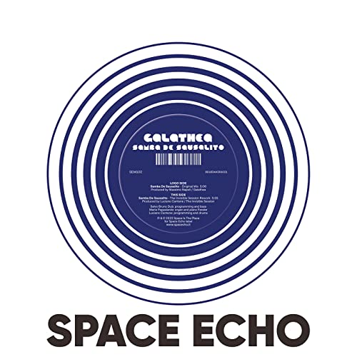 Vinyl record label with concentric blue circles and "Space Echo" logo.