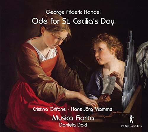 "Ode for St. Cecilia's Day" CD cover featuring a Renaissance-style painting of two musicians.