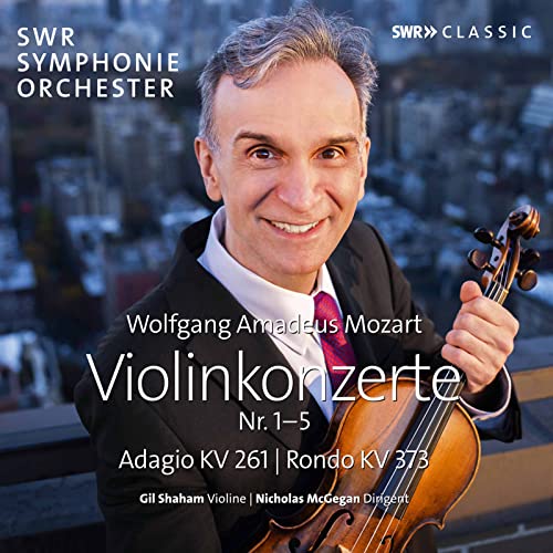 CD cover featuring violinist Gil Shaham and a violin, Mozart concertos.