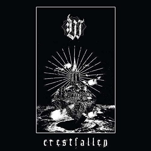 Black album cover with white illustration of a castle and text "Crestfallen" below.