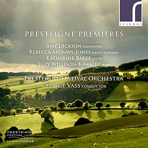 CD cover for "Presteigne Premieres" featuring a rolling green landscape.