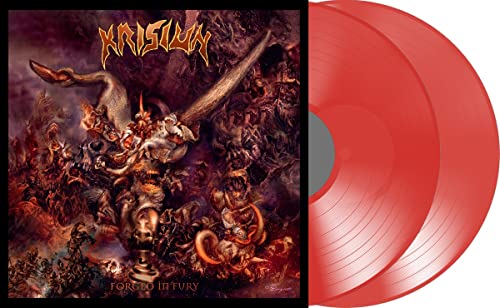 Krisiun “Forged in Fury” vinyl record, red disc and cover art.