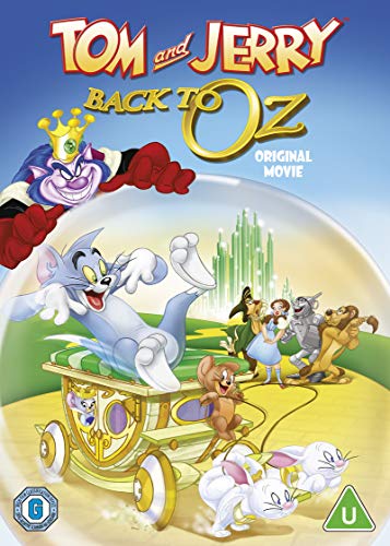 "Tom and Jerry DVD cover featuring cartoon characters in a fantasy scene with a yellow carriage."