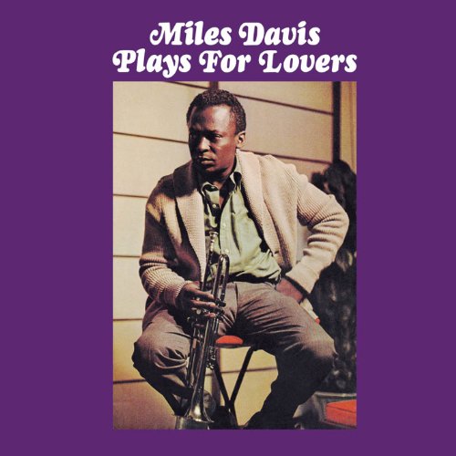 Miles Davis album cover: portrait of musician with trumpet, purple background.