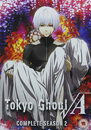 Anime DVD cover featuring a white-haired character holding another person, with red flowers.