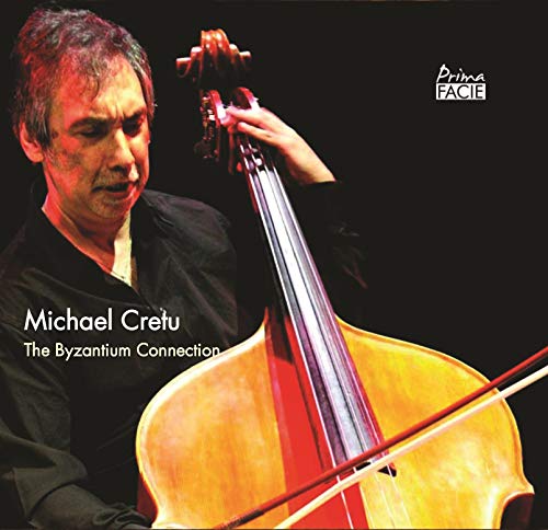 "CD cover featuring a man playing a cello, with text 'Michael Cretu' and 'The Byzantium Connection'."