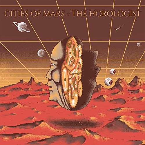 Album cover: red Martian landscape with a face and clockwork gears.