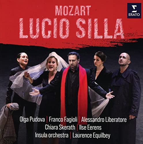 CD cover for Mozart’s “Lucio Silla” featuring opera singers in dark clothing.