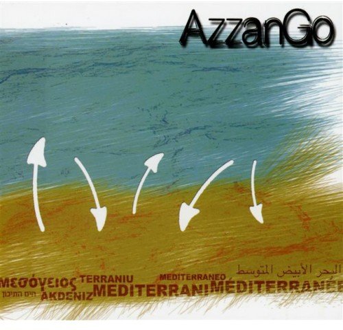 CD cover for Azzango’s “Mediterranee” with blue water and sandy beach imagery.