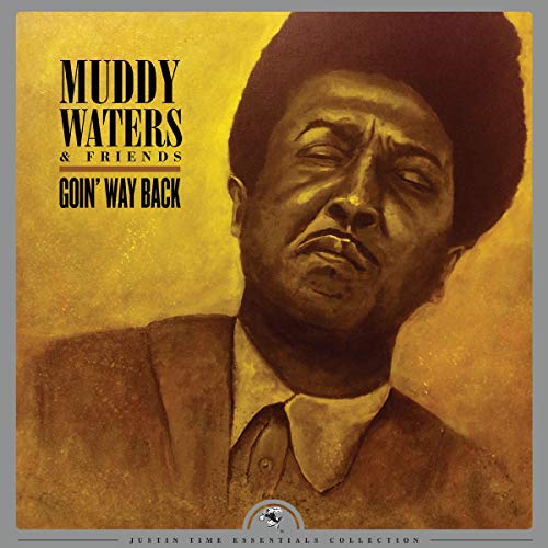 "Vinyl record cover featuring a sepia-toned portrait of Muddy Waters against a yellow background."