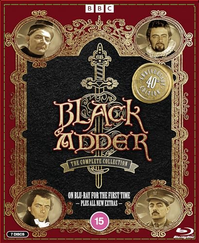 Blackadder The Complete Collection Blu-ray cover with four portraits of Rowan Atkinson.