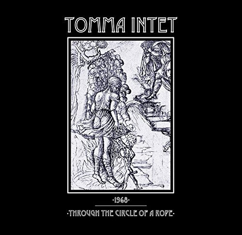Black and white album cover depicting a drawing of figures and a tree.