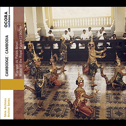 CD cover: Cambodian dancers in ornate costumes performing indoors, 1960s.