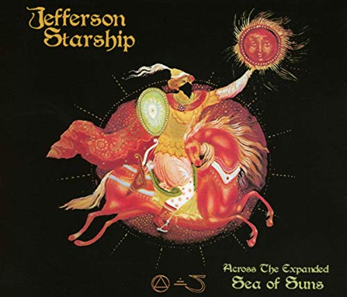 "Album cover art featuring a man riding a horse, surrounded by celestial elements."