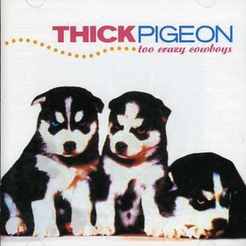 Album cover featuring three black and white puppies with multicolored eyes on a white background.