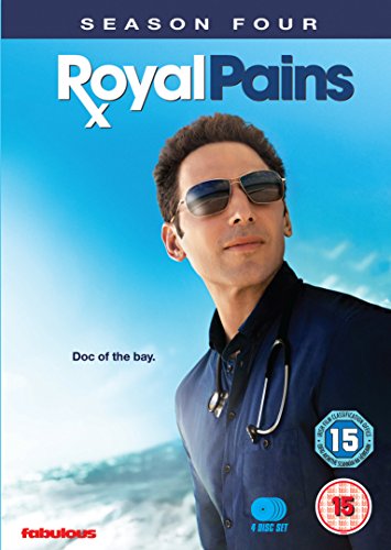Royal Pains Season 4 DVD cover featuring a man wearing sunglasses and a stethoscope.