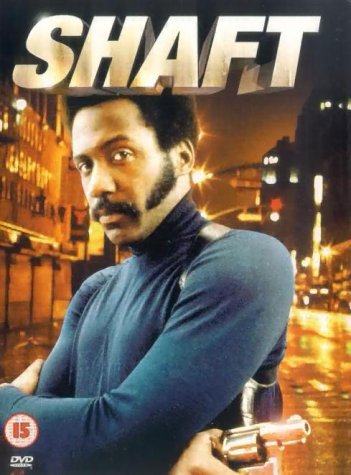 DVD cover for "Shaft" featuring a man holding a gun, cityscape at night.