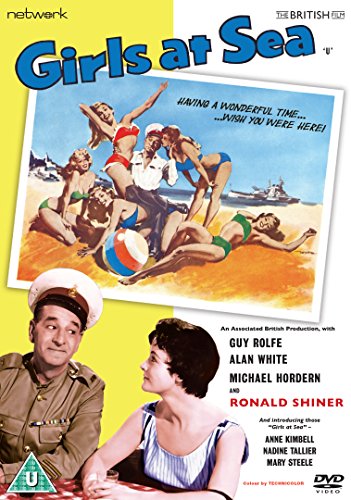 DVD cover for "Girls at Sea" featuring beach scene and actors.
