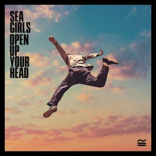 Album cover for Sea Girls’ “Open Up Your Head” featuring a jumping figure.
