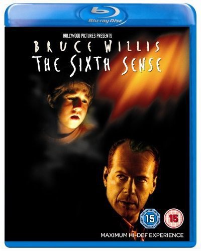 Blu-ray cover for "The Sixth Sense" featuring Bruce Willis and a young boy.
