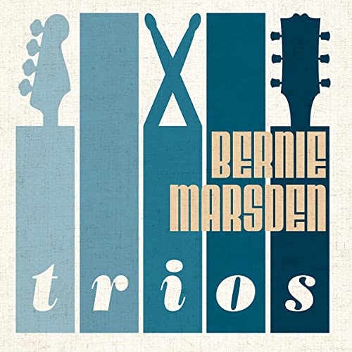CD cover for Bernie Marsden’s “Trios” featuring musical instrument silhouettes.