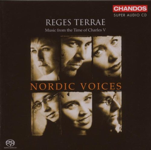 CD cover with six men's faces and "Nordic Voices" text on a black background.