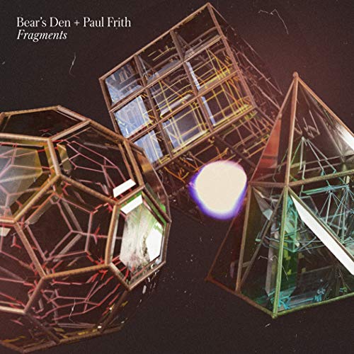 "Album cover featuring geometric glass structures and a glowing orb against a dark background."