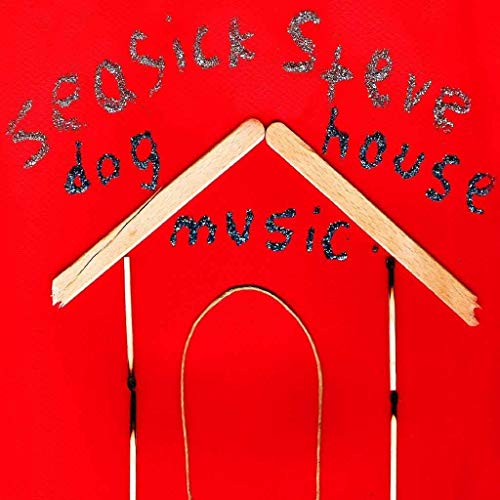 Red vinyl record cover with a doghouse made from popsicle sticks and glittery text.