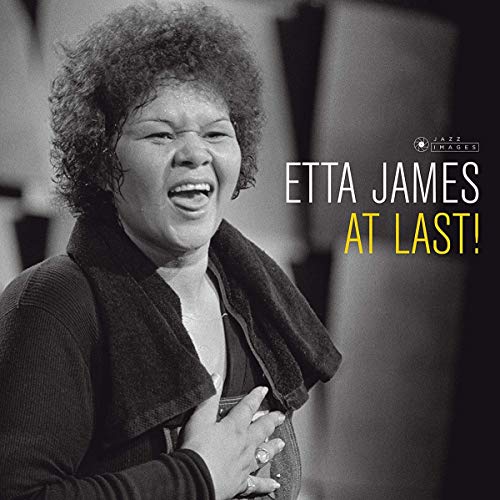 Black and white portrait of Etta James, album cover for "At Last!".