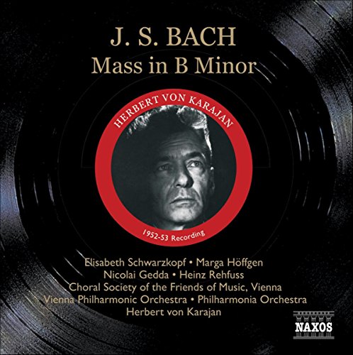 CD cover: portrait of Herbert von Karajan, text “J.S. Bach Mass in B Minor”.