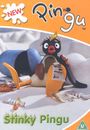 Pingu character surrounded by clutter on a DVD cover.