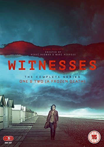 "Witnesses" DVD cover featuring a man walking on a beach promenade under a dark sky.
