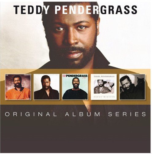 Teddy Pendergrass album cover with five smaller album covers and Amazon logo.