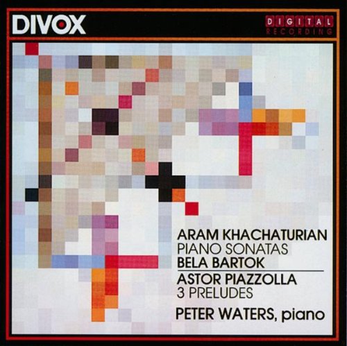 Pixelated piano image on a white background with black text listing musical compositions.
