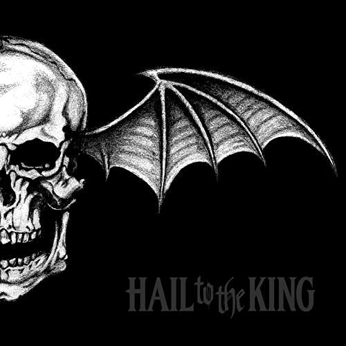 "Album cover with a white skull and bat wings on a black background."