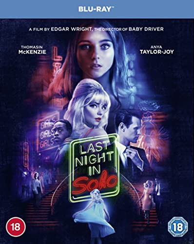 Last Night In Soho" Blu-ray cover featuring Anya Taylor-Joy and vintage imagery.