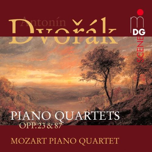 "CD cover with autumn landscape and text: Dvorak, Piano Quartets, Mozart Piano Quartet."
