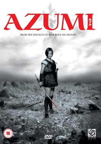 DVD cover for "Azumi" featuring a young woman with a sword in a desolate landscape.