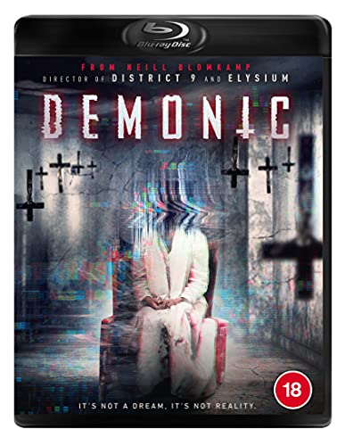 Demonic" Blu-ray cover featuring a distorted image of a woman and crosses.