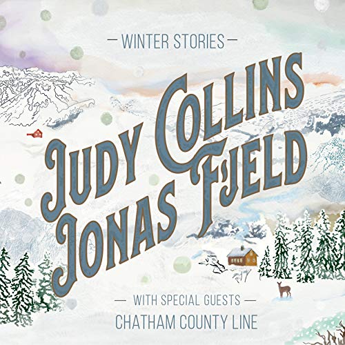 "Album cover for 'Winter Stories' featuring a snowy landscape with trees, house, and deer."