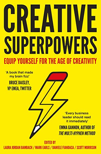 Book cover with yellow background, black text, and a lightning bolt shaped pencil icon.