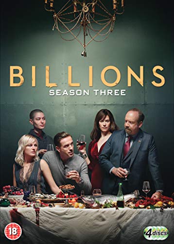 Billions" Season 3 DVD cover featuring a group seated at a lavish table.