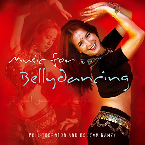 "CD cover with a belly dancer and red background, titled 'Music for Bellydancing'."