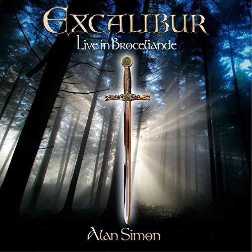 "CD cover featuring a sword in a misty forest with sunbeams."