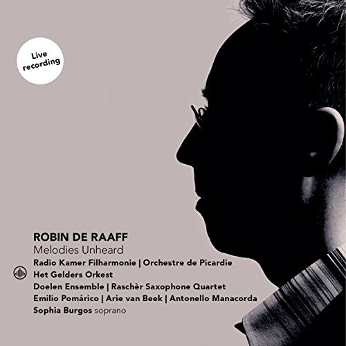 "Album cover with a black and white profile image and text on a gray background."